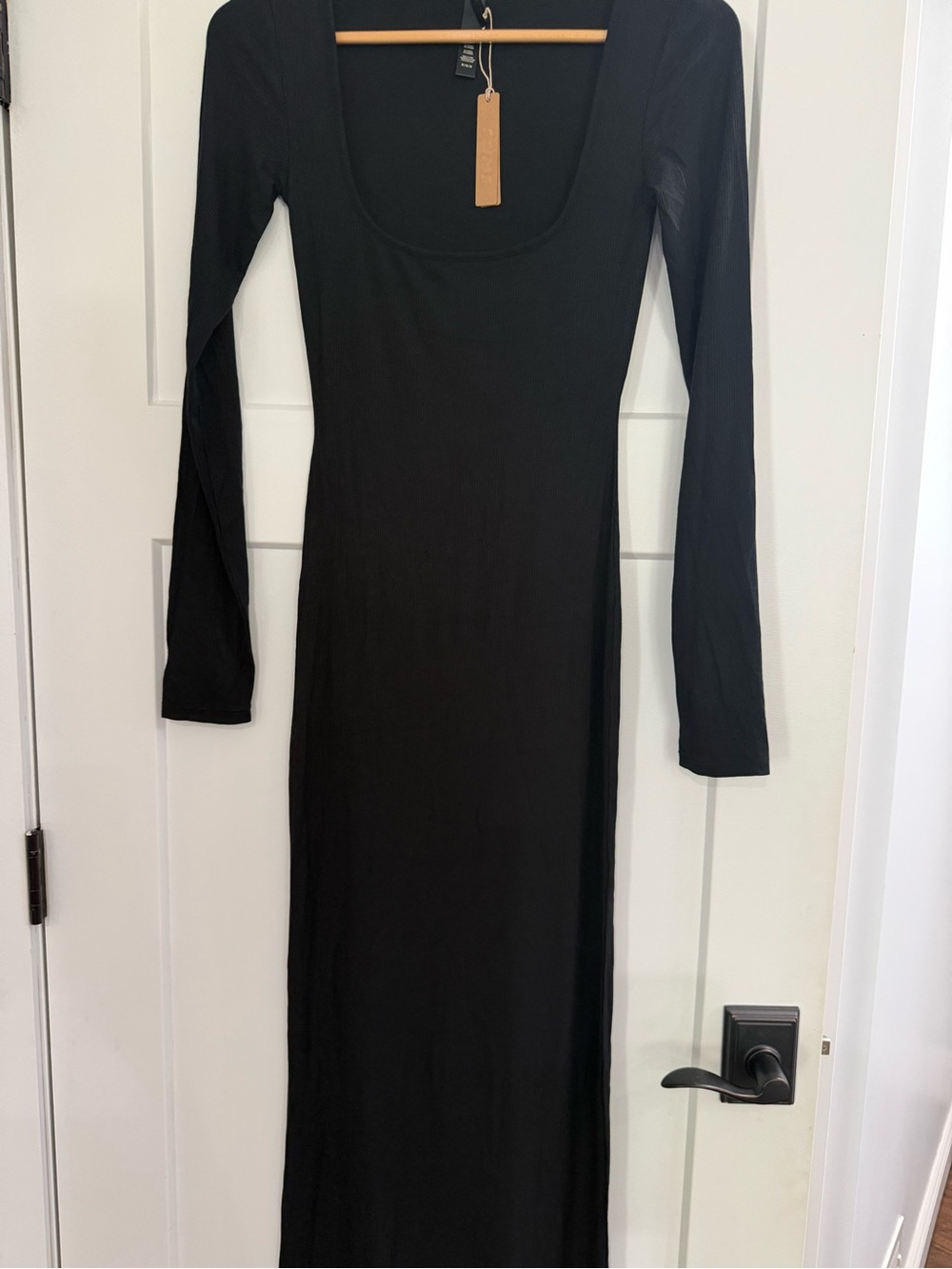 SKIMS Black Scoop Neck Long Sleeve Maxi Dress